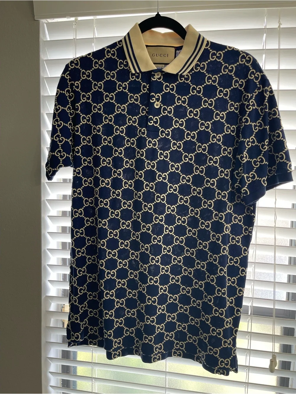 Gucci Navy & Cream GG Monogram Polo Shirt